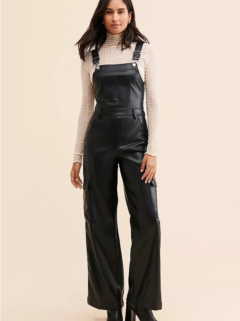 Anthropologie Avec Les Filles Vegan Leather Cargo Overalls Wide Leg